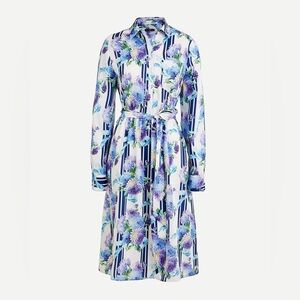 J. Crew A-line Shirt-Dress Vintage Blue/Ivory Floral Stripe 14 NWT